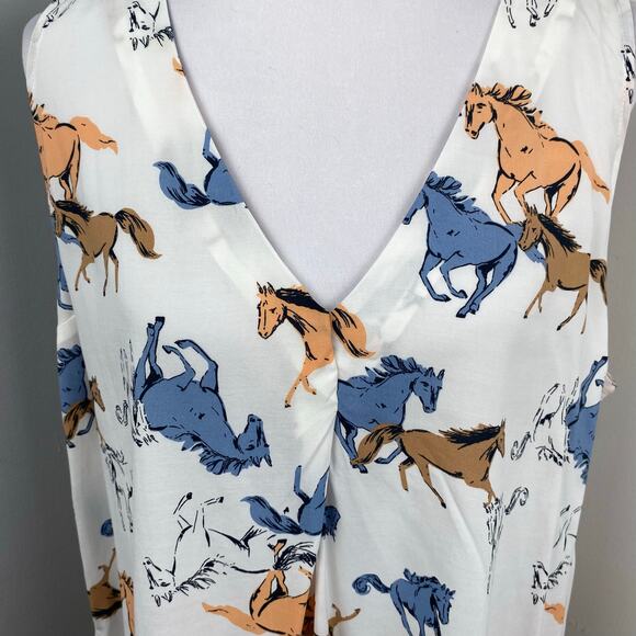 ModCloth Like the Wind Horse Print V Neck Sleeveless Blouse XL Equestrian - Picture 2 of 7